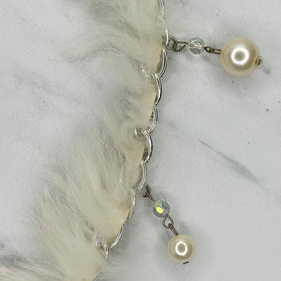 Beaded Faux Fur Woven Silver Tone Chain Link Belt One Size OS Boho ✨ - Picture 5 of 14